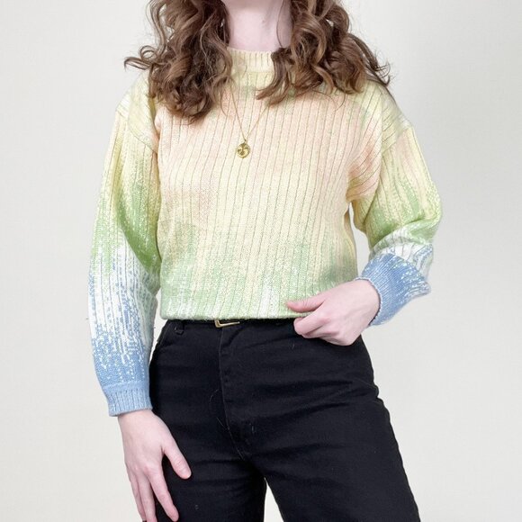 Rare Vintage Tangiers 3-D Knit Wool Rainbow Oversized Slouchy Sweater 80s 90s - Picture 3 of 8